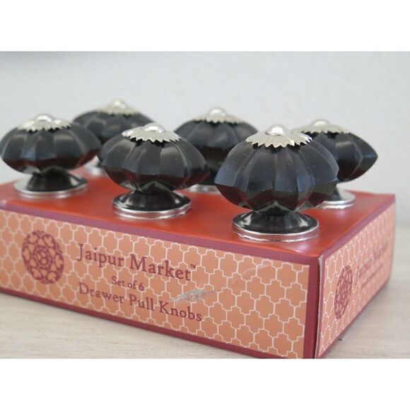 Jaipur Market Black Ceramic Drawer Pull Knobs, Set Of 6 - Picture 4 of 5